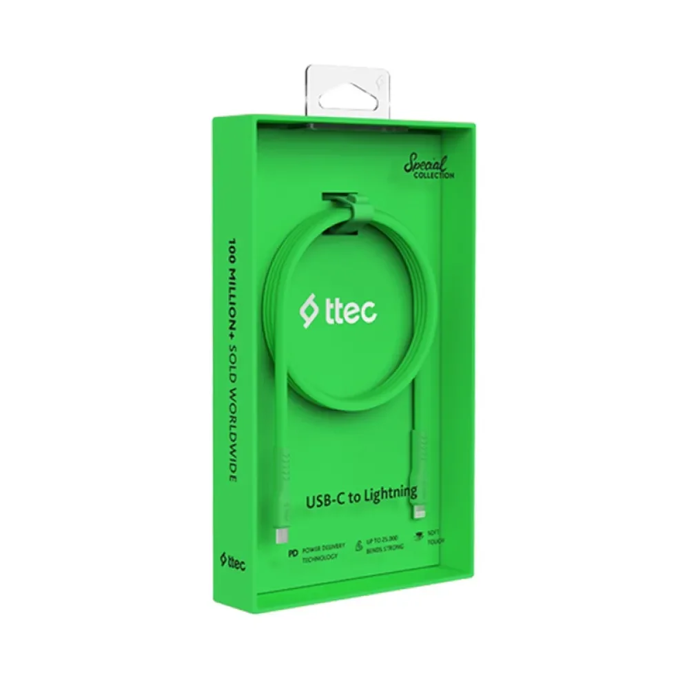 Ttec USB-C - Lightning Hızlı Şarj Kablosu 120cm Neon Yeşil