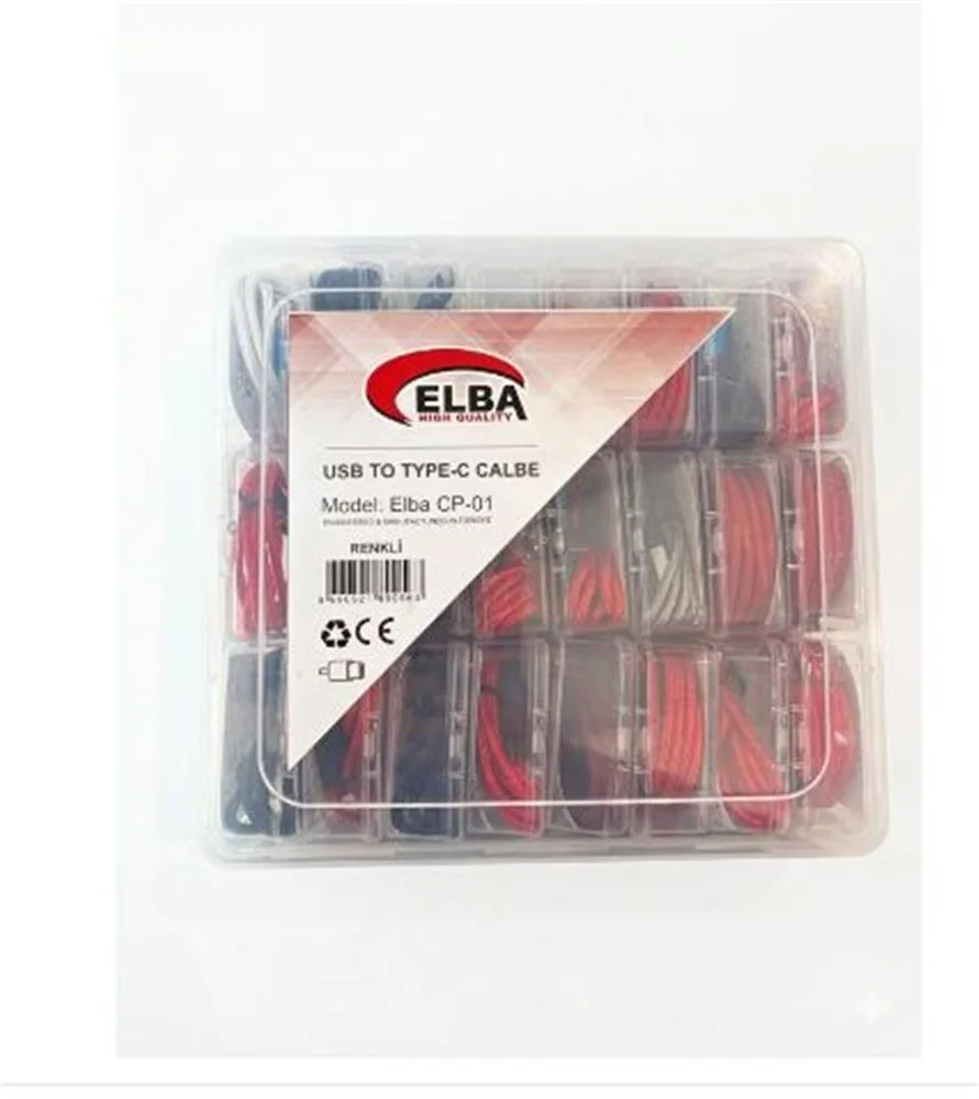 Elba CP-01 Şeffaf Kutulu Usb To Type-c Renkli(Kırmızı,Lacivert,Beyaz,Gri,Bordo)24lü Şarj Kablosu