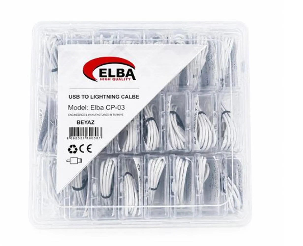 Elba CP-03 Şeffaf Kutulu Usb To Lightning 24lü Beyaz Şarj Kablosu