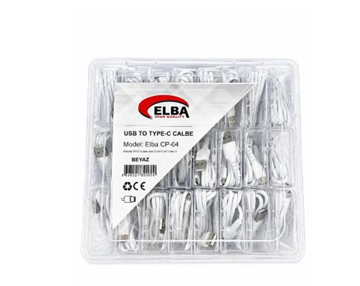 Elba CP-04 Şeffaf Kutulu Usb To Type-c 24lü Beyaz Şarj Kablosu