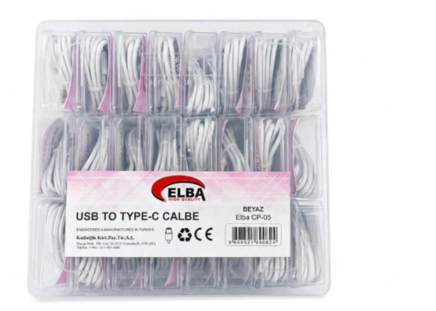 Elba CP-05 P-BUT6 Şeffaf Kutulu Usb To Type-c 6 Amper 24lü Beyaz Şarj Kablosu