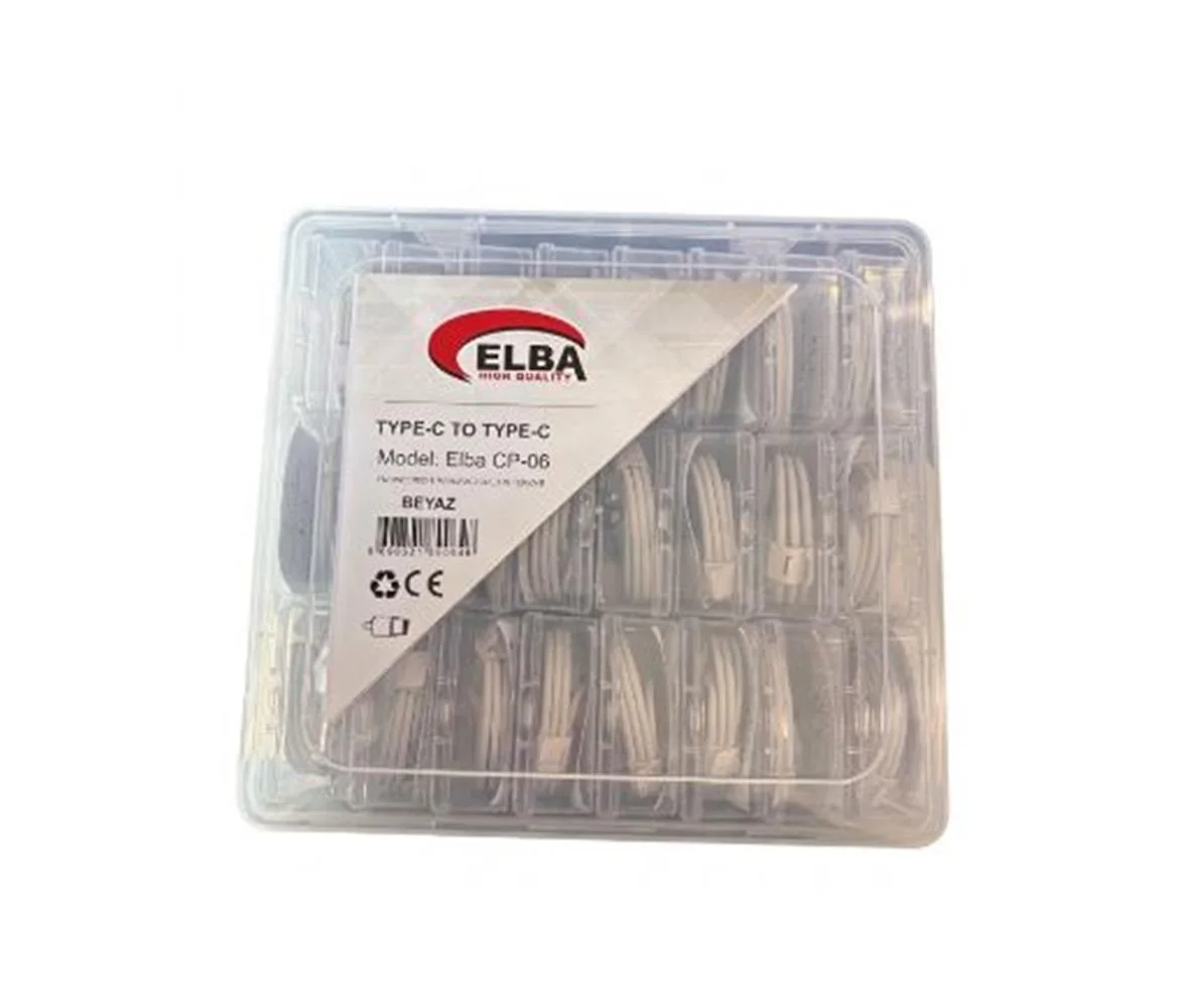 Elba CP-06 P-BTT Şeffaf Kutulu Type-c To Type-c 24lü Beyaz Şarj Kablosu