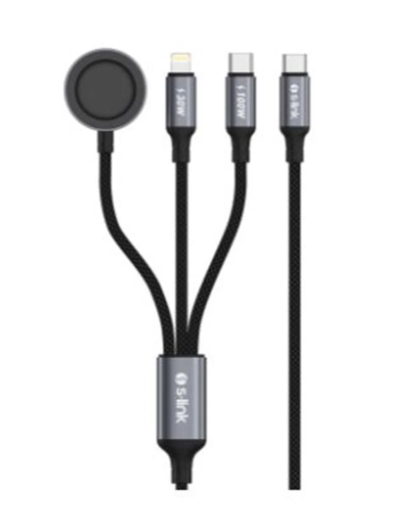 S-link Armor CLW-01 100W 1.2m Type-C to Type-C Lightning  Siyah Hızlı Şarj Kablosu