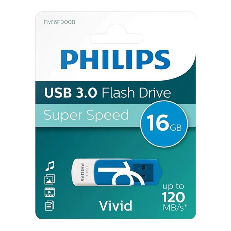 Ürün Kodu: 11416 PHILIPS FM16FD00B/00 16 GB Vivid USB3.0 Bellek Mavi/Beyaz