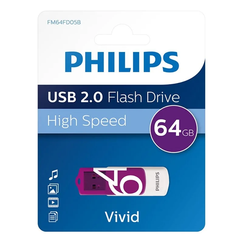 PHILIPS FM64FD05B/00 64 GB Vivid USB2.0 Bellek Mor/Beyaz