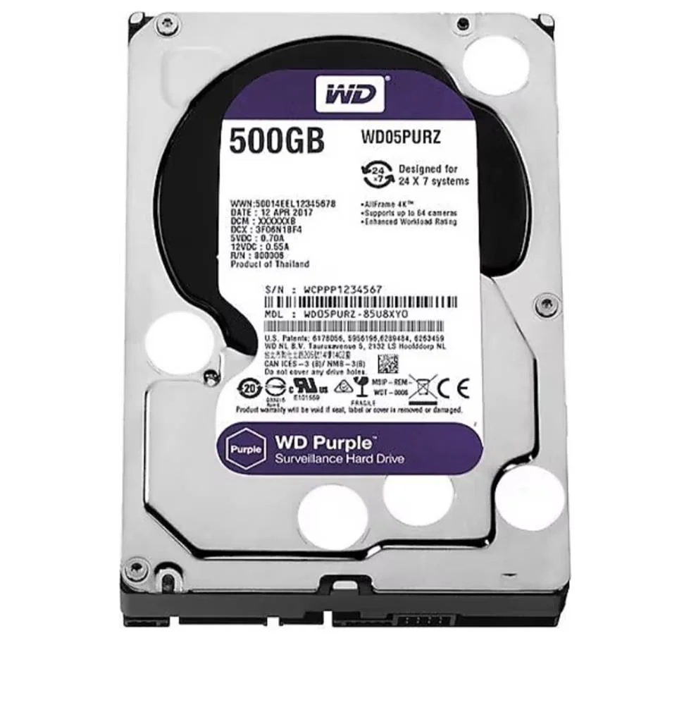 Wd 500Gb Purple WD05PURZ 3.5" 5400 RPM SATA 3 Harddisk