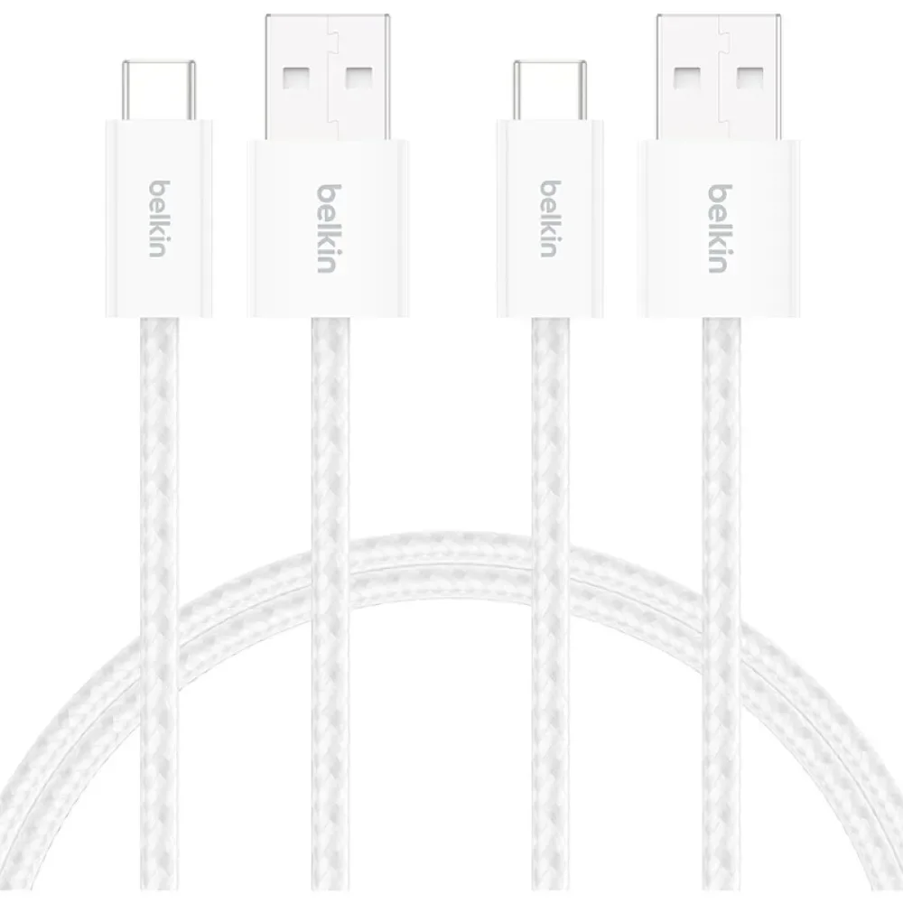 Belkin 2'li Örgülü USB-A - USB-C Kablo, 1,5 m, 15 W, Yumuşak, Esnek ve Hızlı Şarj Kablosu, iPhone 17 ve 16 Serisi, Galaxy S25, Pixel 10, iPad Pro ve Daha Fazlasıyla Uyumlu, Beyaz
