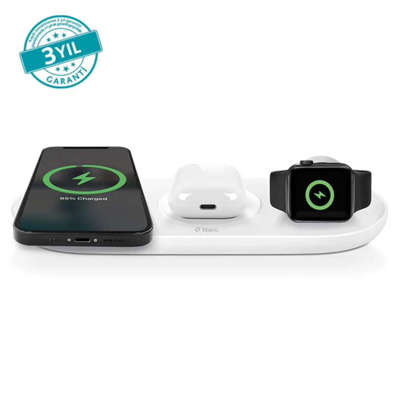 Ttec SmartCharger Air+ iPhone+Apple Watch+AirPods Kablosuz Hızlı Şarj Aleti ve PD 20W Seyahat Şarj Aleti