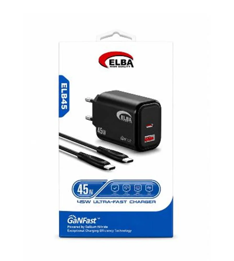 Elba ELB45 45W Siyah Type- C To Type-C GAN Şarj Aleti
